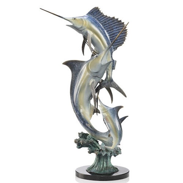 Grand Slam Marlin and Sailfish Sculpture Three Trio Finish Hot Patina